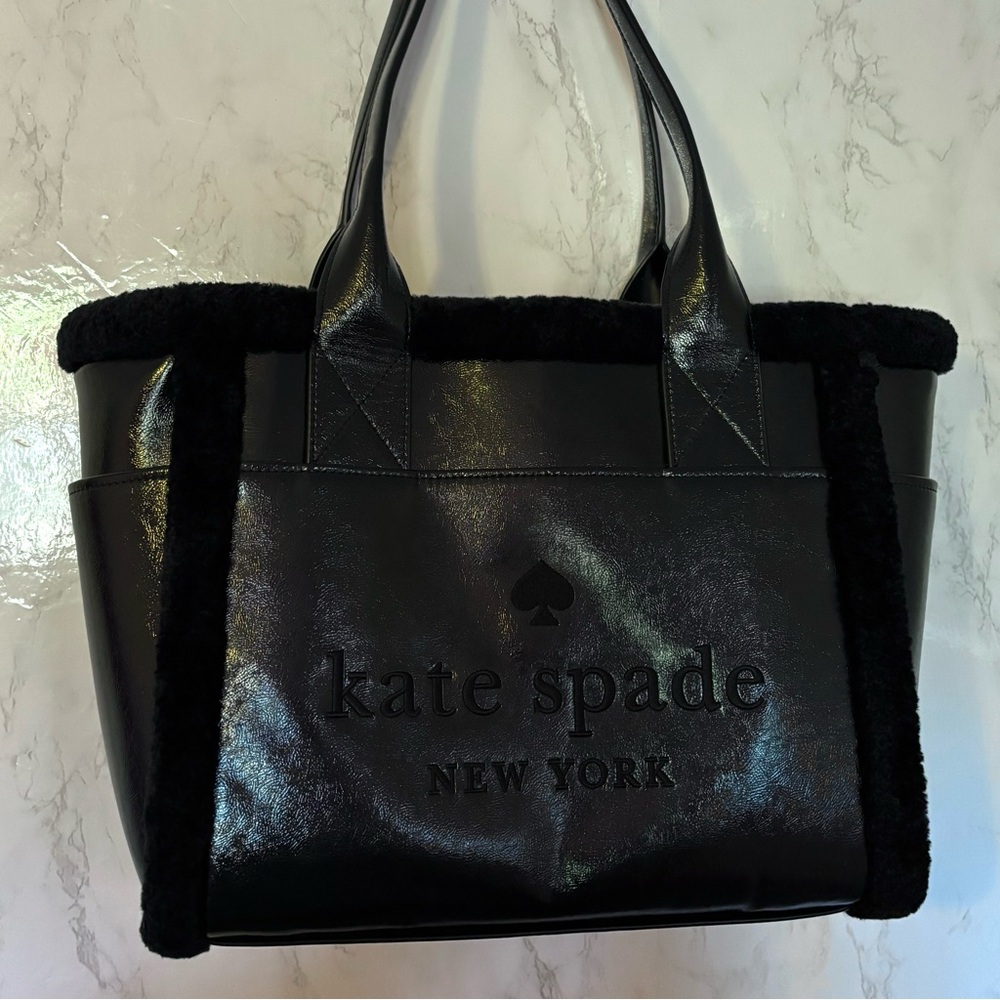 Kate Spade Black Shearling Trim Tote